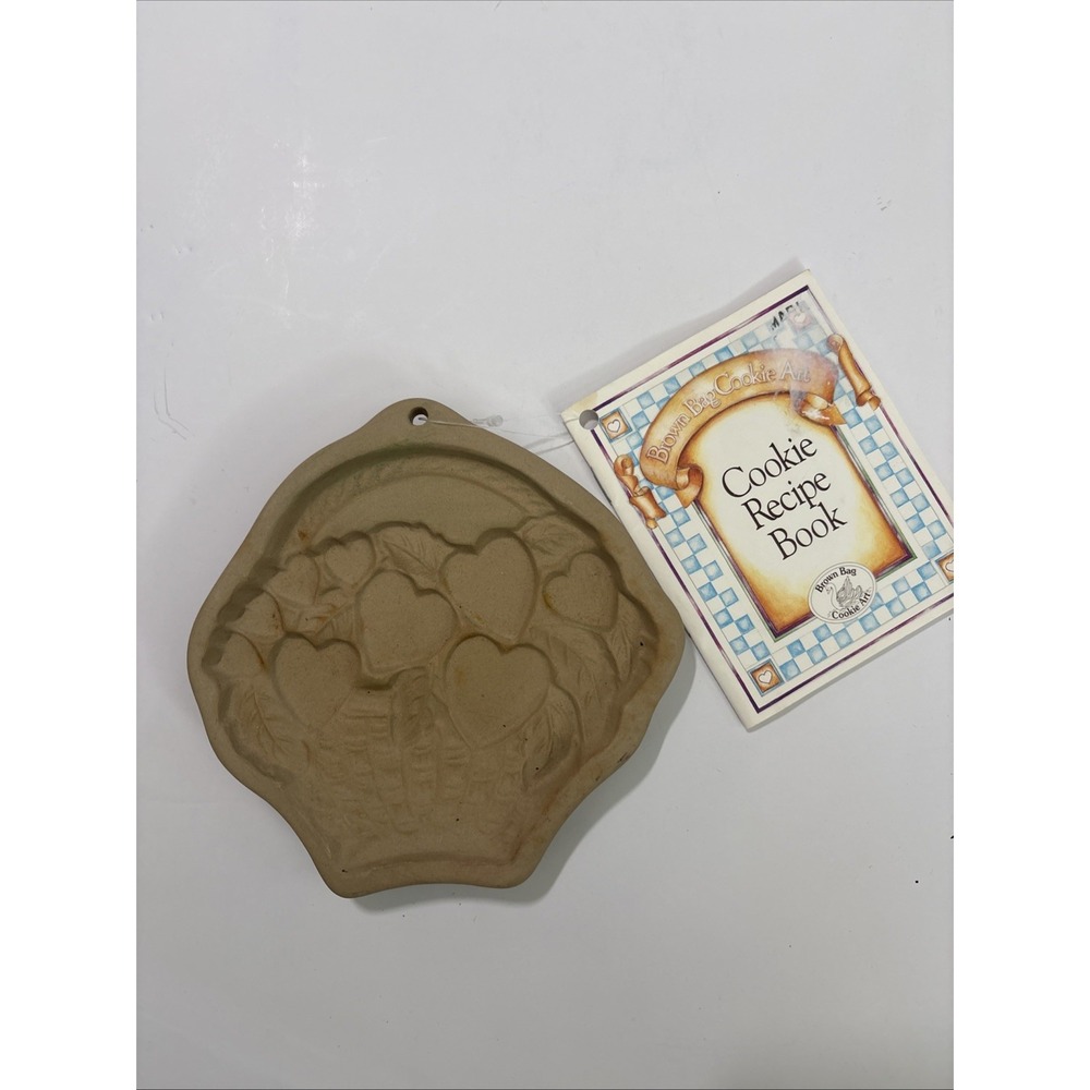 Brown Bag Cookie Art Mold 1992 Hill Design Hearts & Basket Stoneware 6"